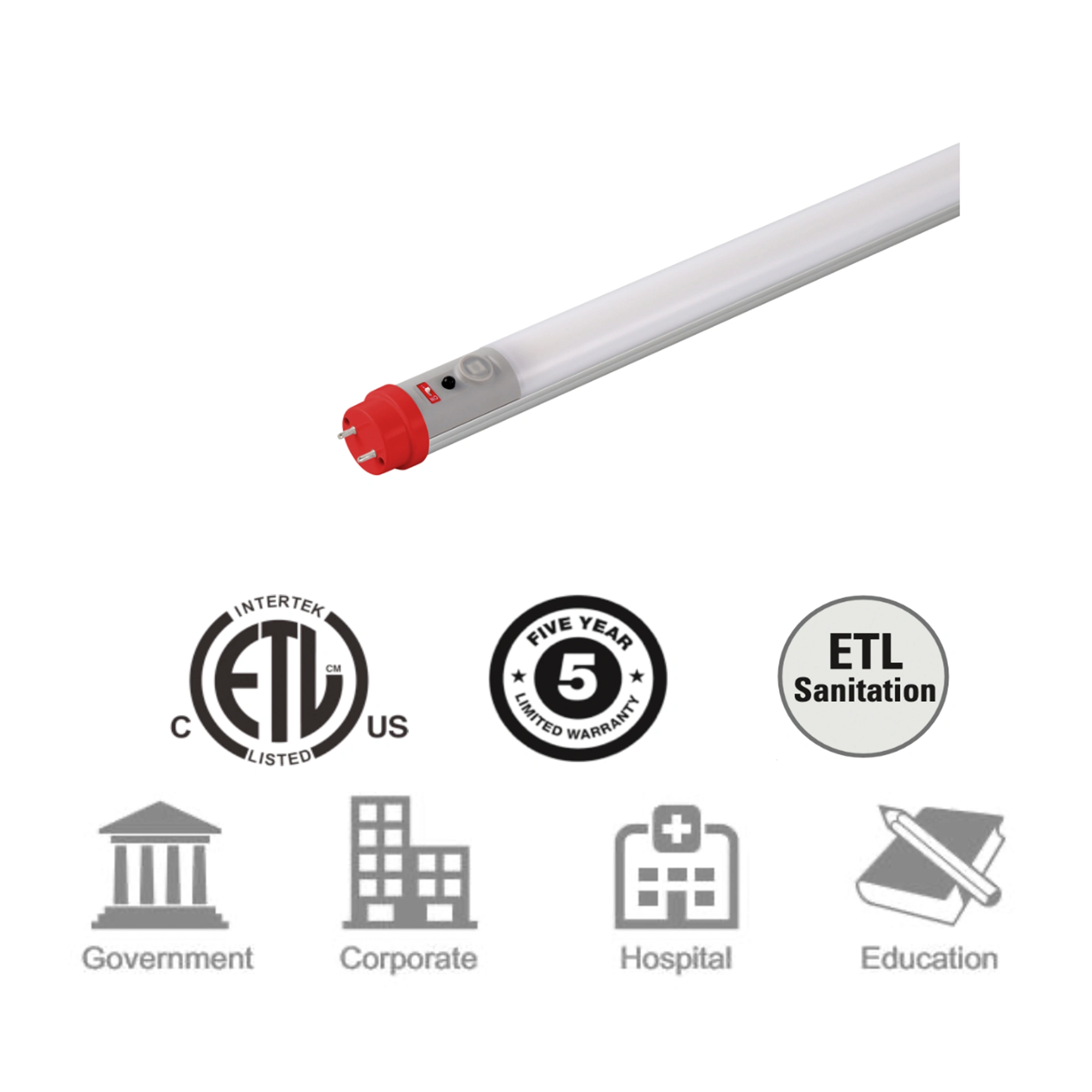 4' Ft. T8 LED 90Min EMERGENCY BATTERY Tube 18W Frosted 5000K