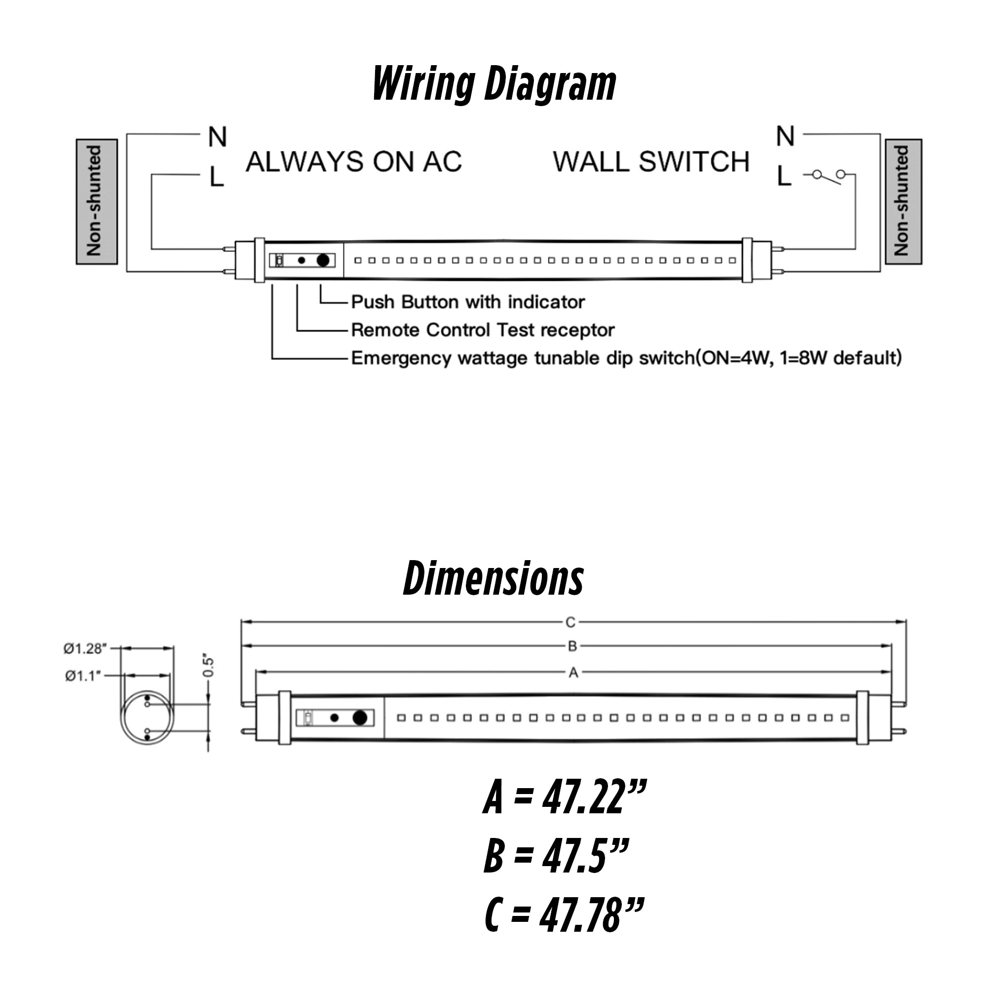 4' Ft. T8 LED 90Min EMERGENCY BATTERY Tube 18W Frosted 5000K