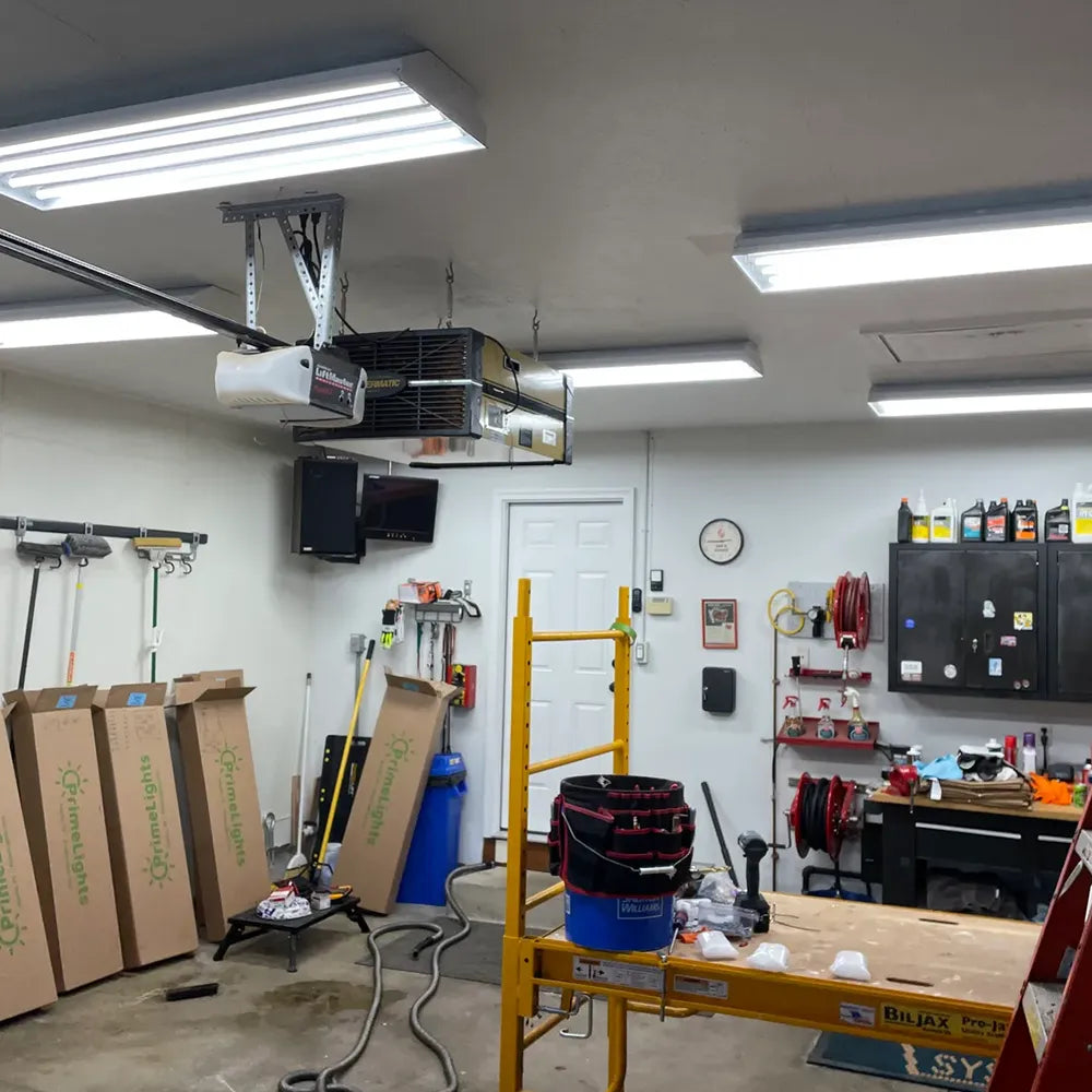 4ft LED Shop Light | Fixture & 4 Clear Tubes | Up to 15ft Mounting Height