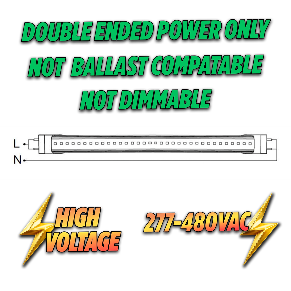 *HIGH VOLTAGE* 4' Ft. T8 LED Bulb 18W Frosted 5K CCT - Double Ended Direct Wire (Case of 25)