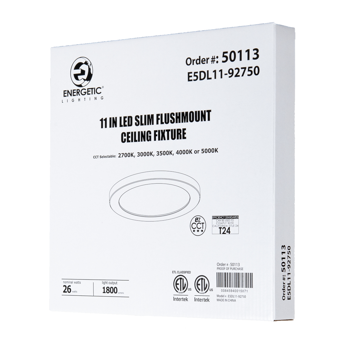 Energetic Lighting E5DL11-92750 11" Downlight 26W, 120V, Dimmable, Color Selectable (12 Pack)