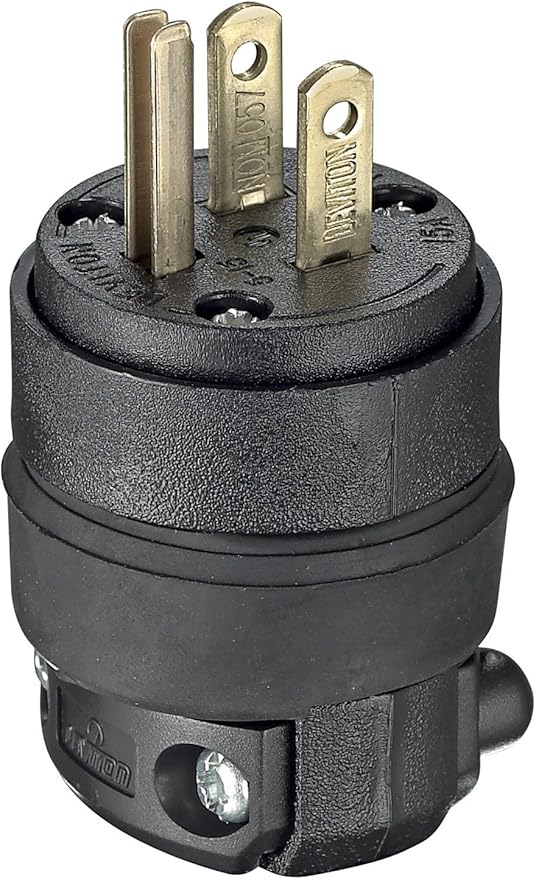 15 Amp 125 Volt, Straight Blade Rubber Plug, NEMA 5-15P, Black