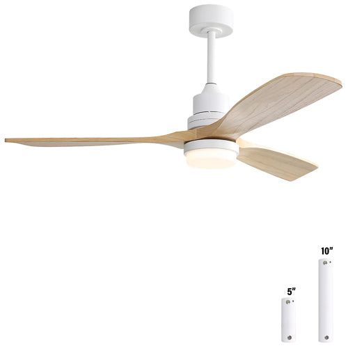 Energetic Lighting CFAN-DC3B52-WH Ceiling Fan 52", 3 Wood Blades, White Finish, Color Select w/Remote, 120V, Dim