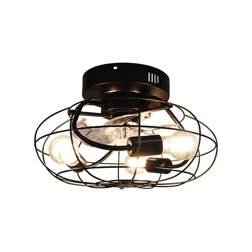 Energetic Lighting CFAN-DC7B40-001 Caged Ceiling Fan Basket 16", 7 Blades, Black Finish, w/Remote &3 E26 Sockets, 120V, Dim