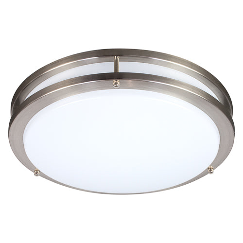 Energetic Lighting E3FMB14T-93050 12" Flush Mount Double Ring Brushed Nickel 14W, 120V, Dimmable, Color Selectable