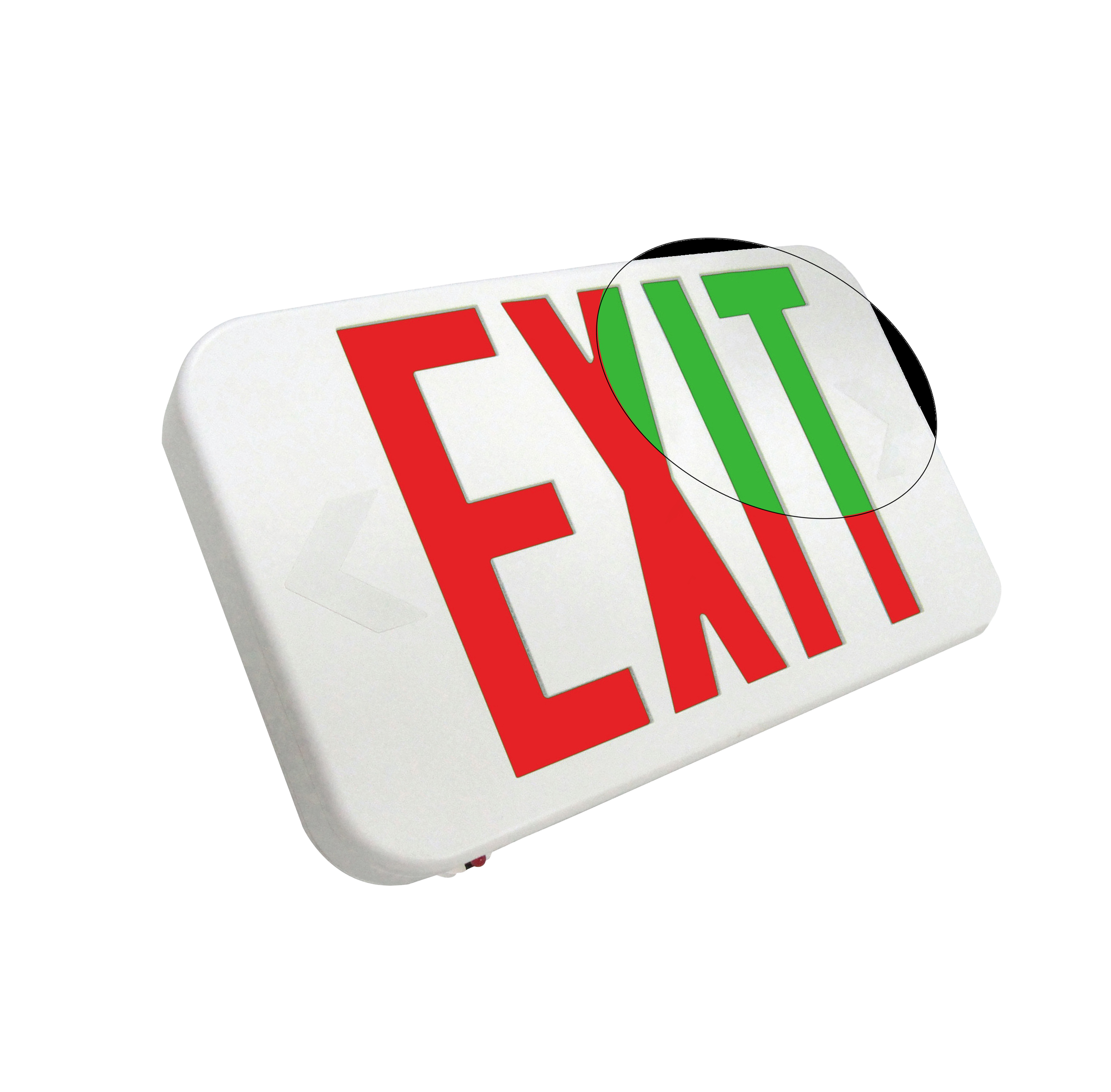 Red/Green LED Exit Sign White/Black Housing, Single or Double Face, Compact Design