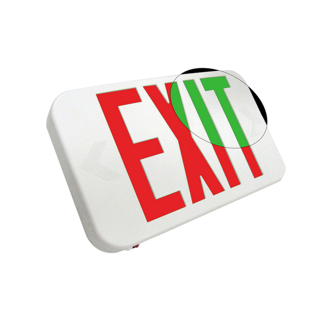 Red/Green LED Exit Sign White/Black Housing, Single or Double Face, Compact Design