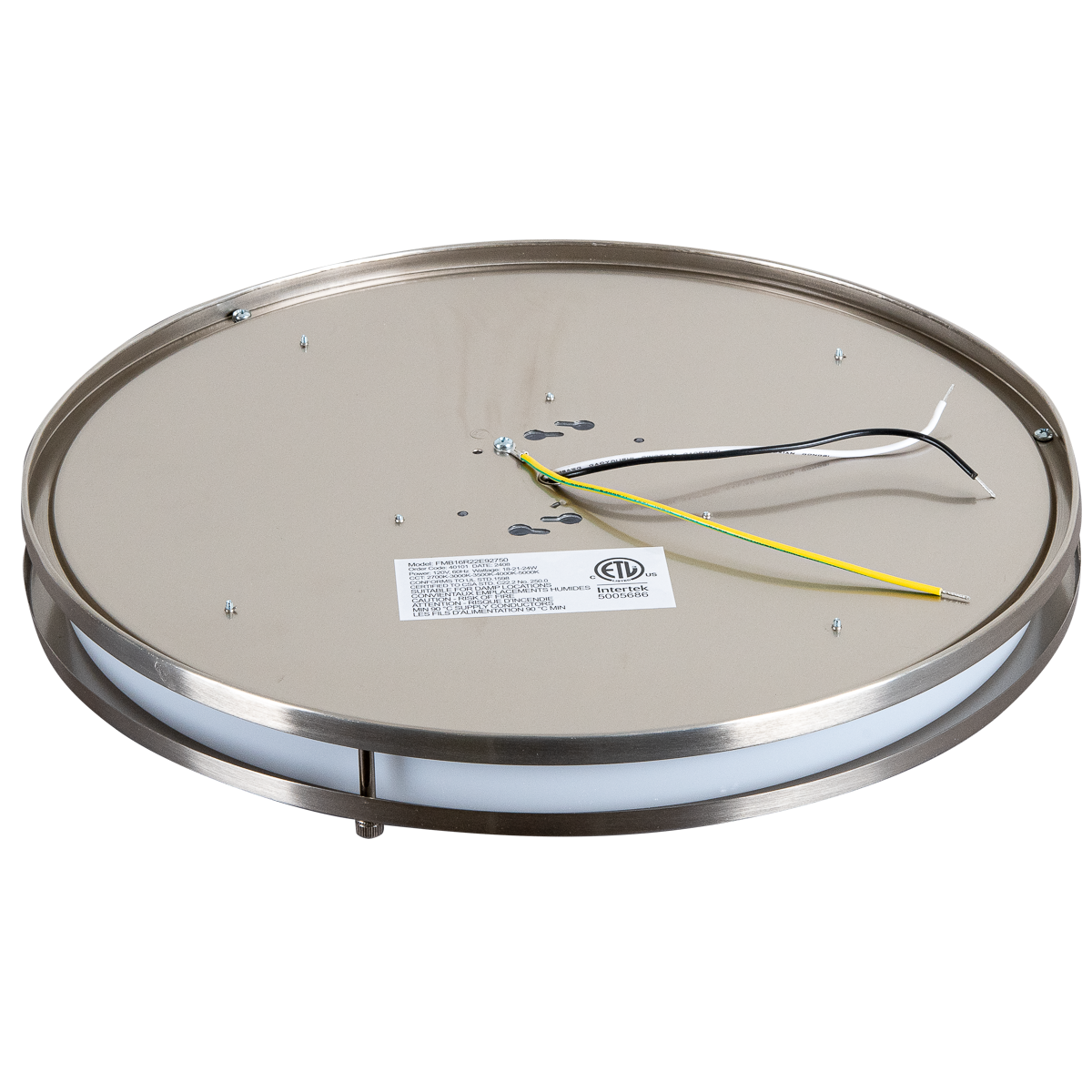 Energetic Lighting FMB16R22E92750 16" Flush Mount Double Ring Brushed Nickel 24W/21W/18W, 120V, Dimmable, Color Selectable