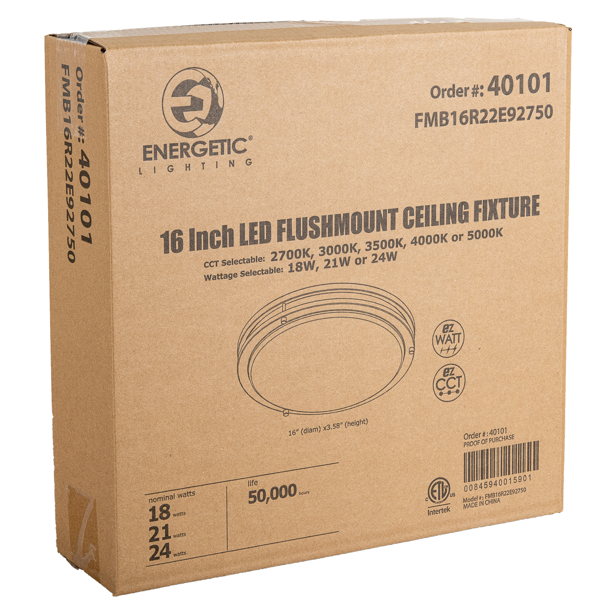 Energetic Lighting FMB16R22E92750 16" Flush Mount Double Ring Brushed Nickel 24W/21W/18W, 120V, Dimmable, Color Selectable