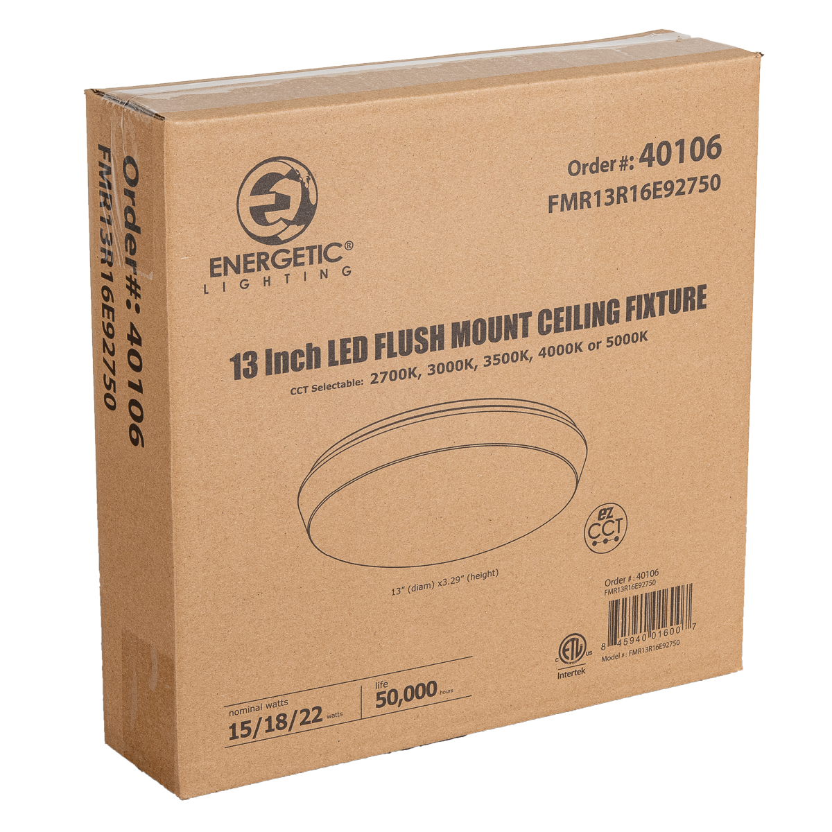 Energetic Lighting FMR13R16E92750 13" Flush Mount LED 22W/18W/15W, 120V, Dimmable, Color Selectable