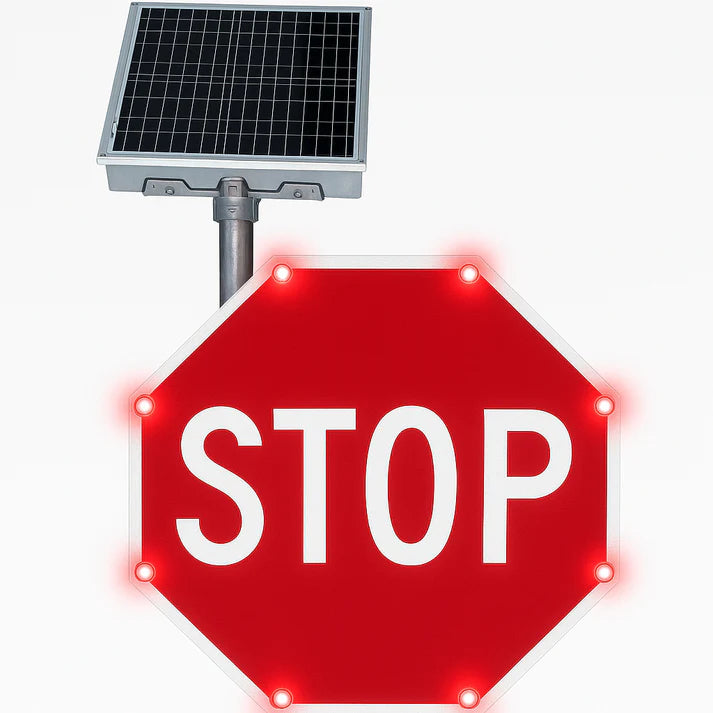 Solar LED Blinking Red Stop Sign 30" / 36" USA Made MUTCD Approved