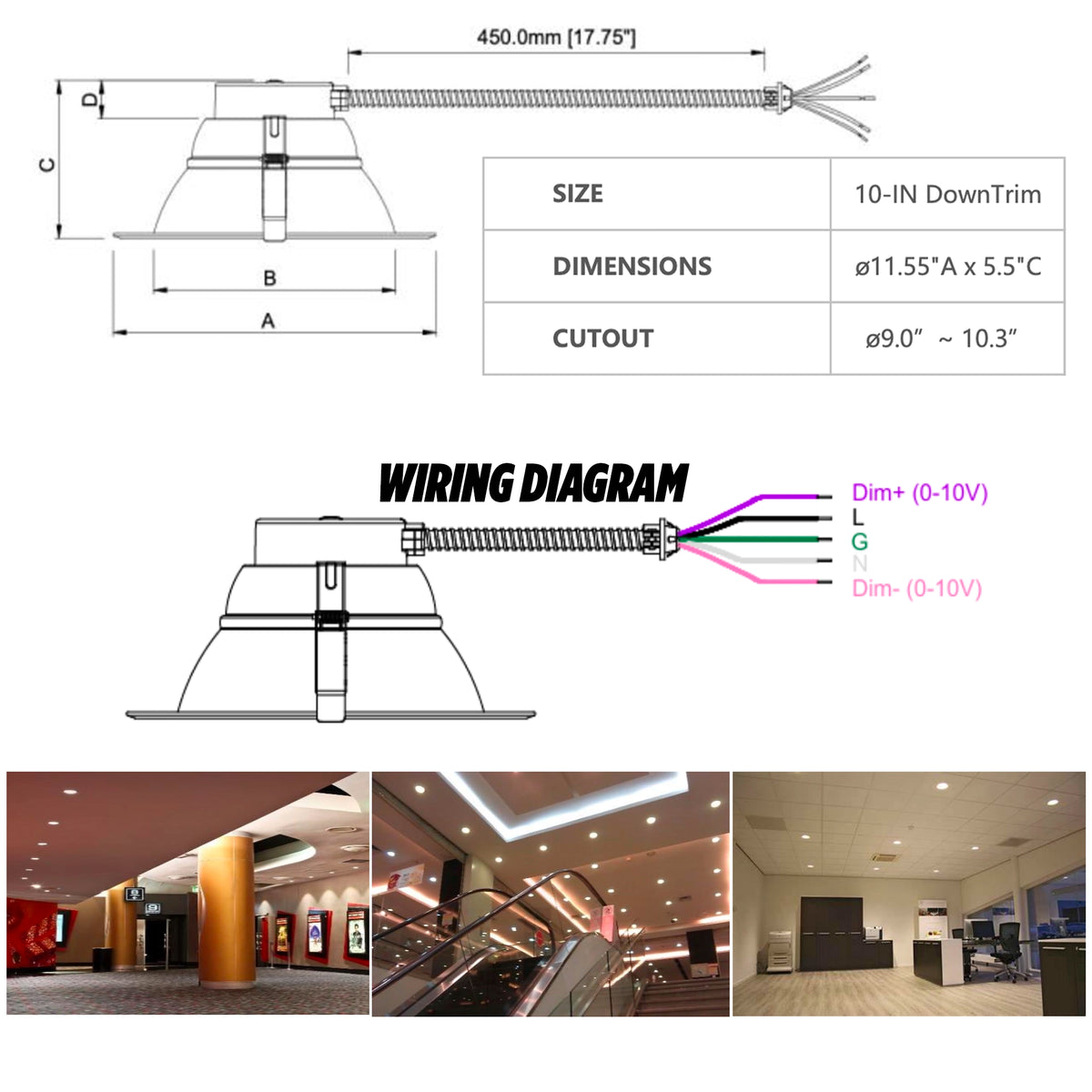 10" LED Downlight - Up to 40W & 4000 Lumen - Dimmable