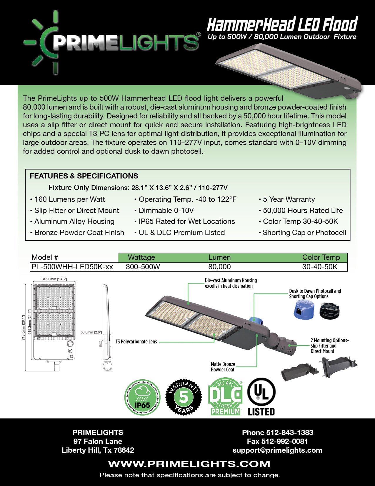 LED HammerHead Up to 500W - Adjustable Flood Light Wall Pack -80,000 Lumen