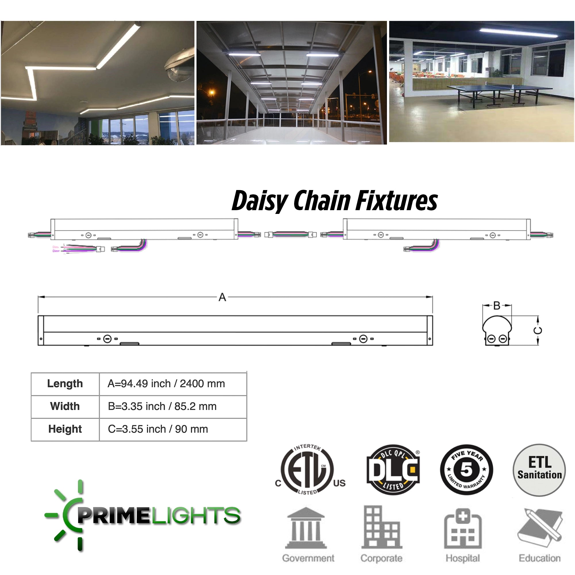 8ft LED Linear Round Over Lens Strip Light Up to 80W 15,000 Lumen