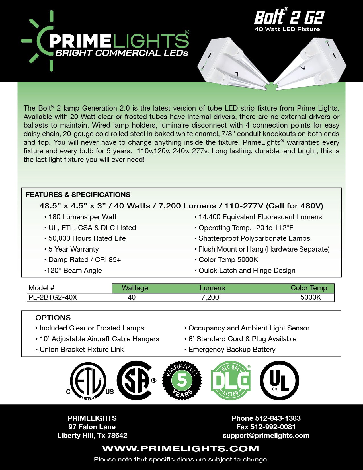 4ft. LED 2 Lamp BOLT® GEN 2.0: Brighter, Most Efficient, Sleeker - 40W Clear LEDs 7,200 Lumen - Motion Activated Shop Light