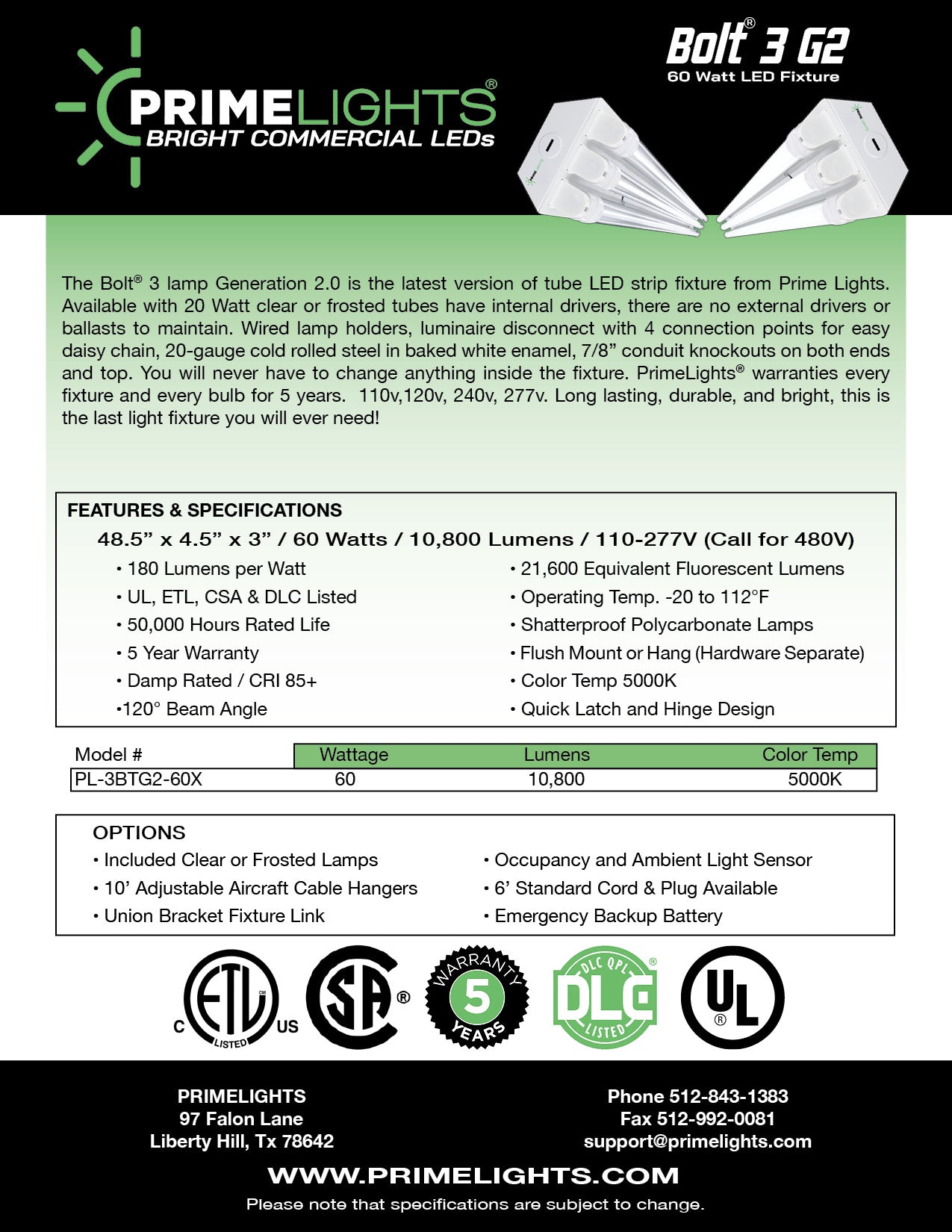 4ft. LED 3 Lamp BOLT® GEN 2.0: Brighter, Most Efficient, Sleeker - 60W Frosted LEDs 10,800 Lumens - Motion Activated Shop Light