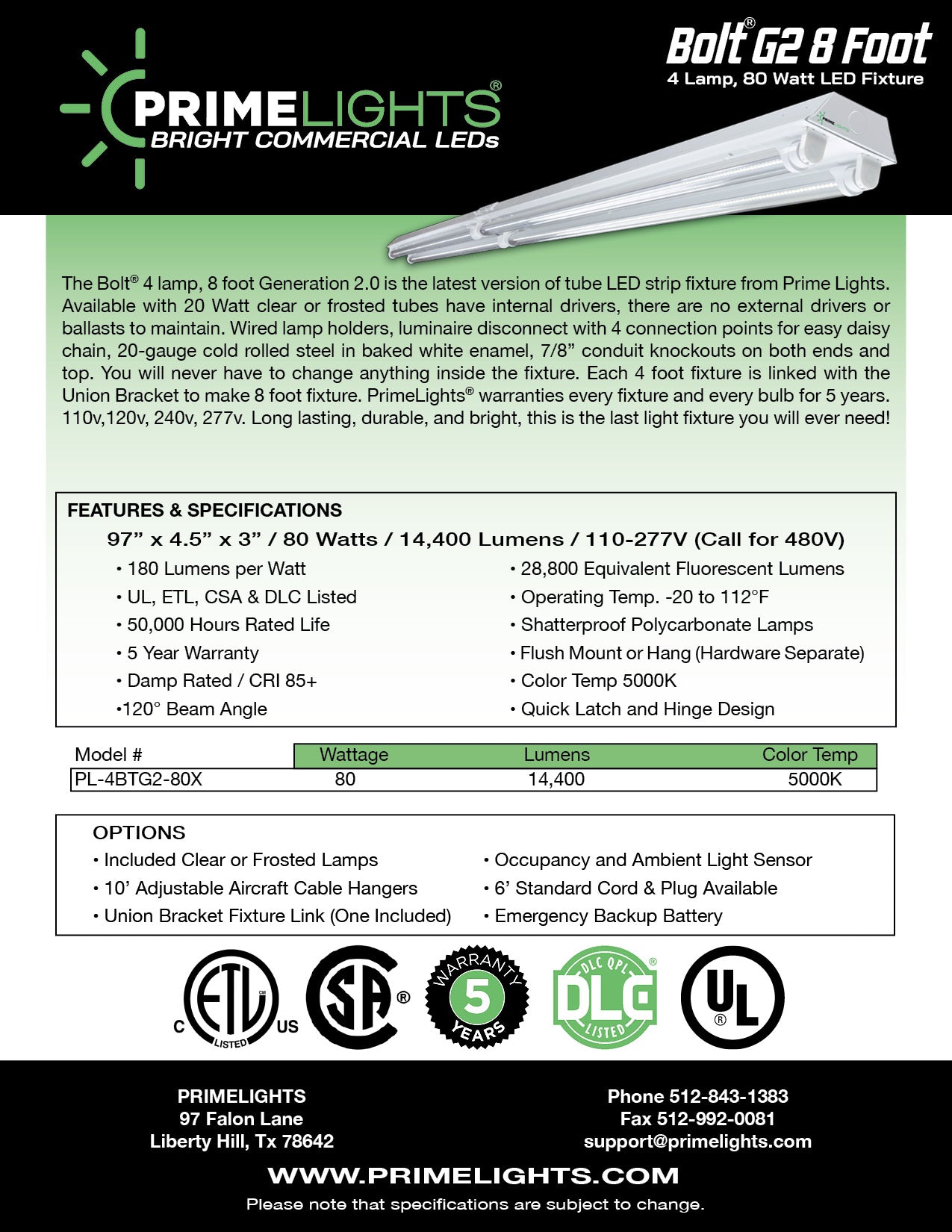 8ft. LED 4 Lamp BOLT® GEN 2.0: Brighter, Most Efficient, Sleeker - 80W Frosted LEDs 14,400 Lumens