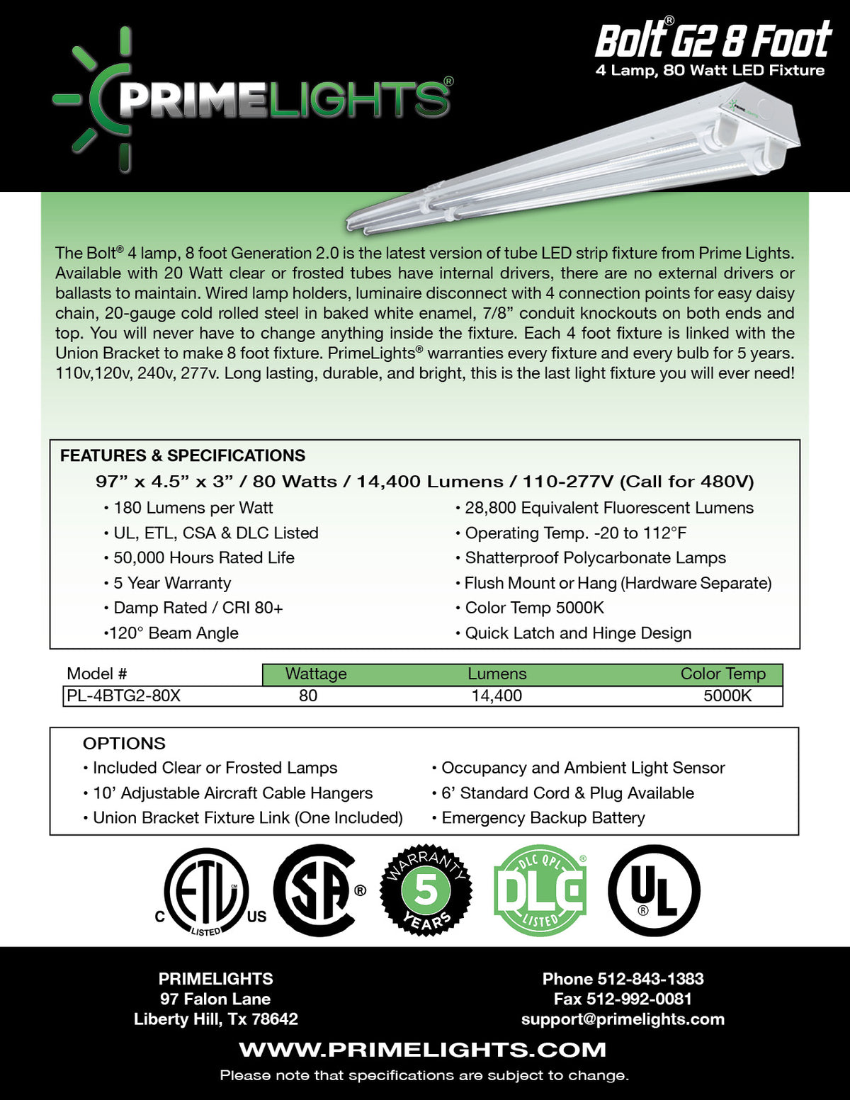8ft. LED 4 Lamp BOLT® GEN 2 Motion Activated Shop Light - 80W - 14,400 Lumens - Clear/Frosted