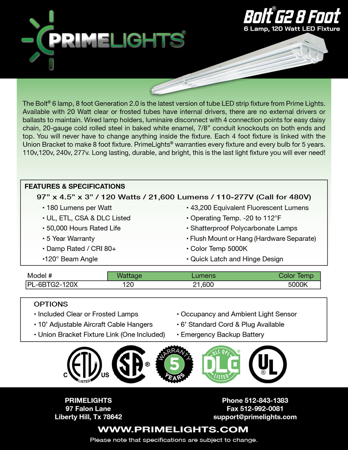 8ft. LED 6 Lamp BOLT® GEN 2 Motion Activated Shop Light - 120W - 21,600 Lumens - Clear/Frosted