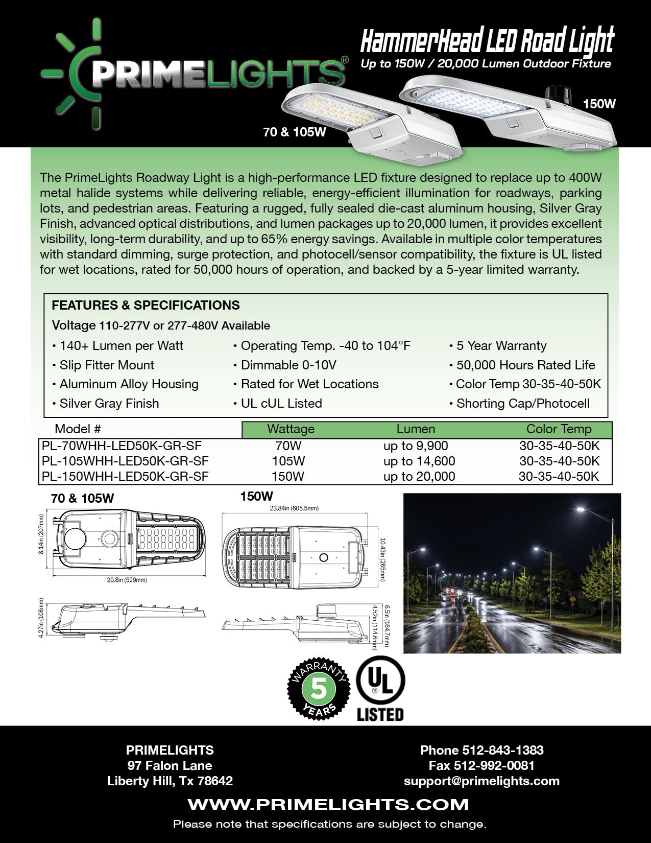 LED HammerHead Up to 150W - Roadway Light - Up to 20,000 Lumen