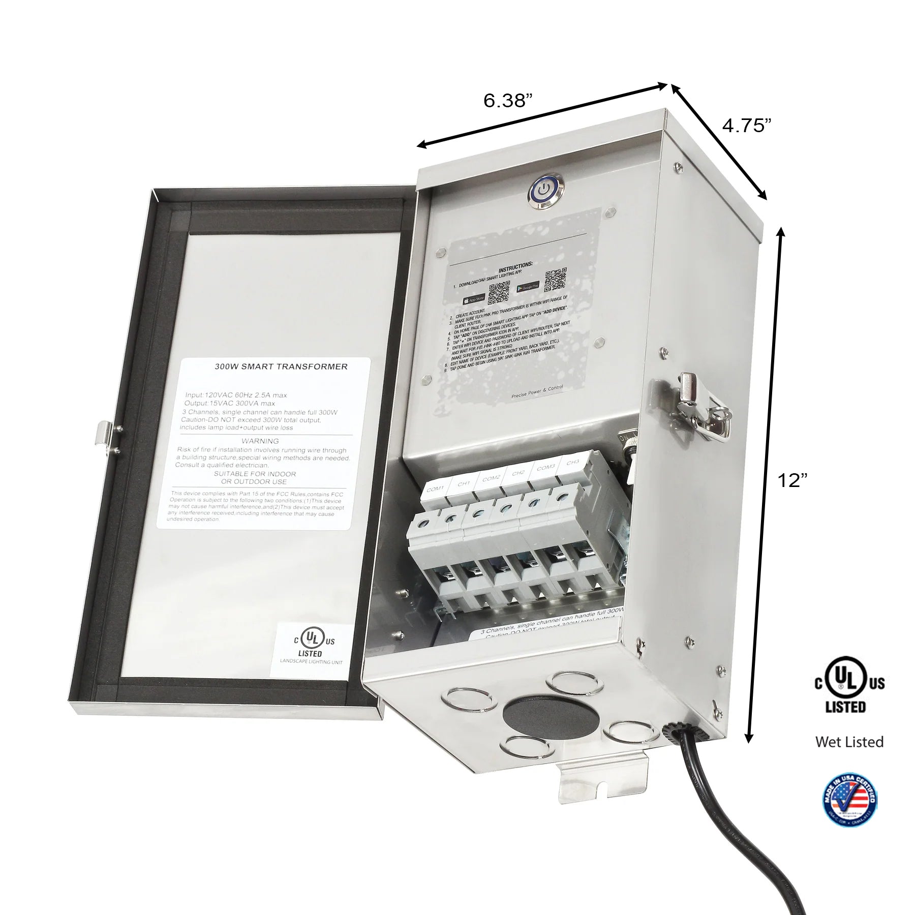 PrimeLights PRO-300W Landscape Lighting Transformer Series | Stainless Steel | 3 Lines - 15V