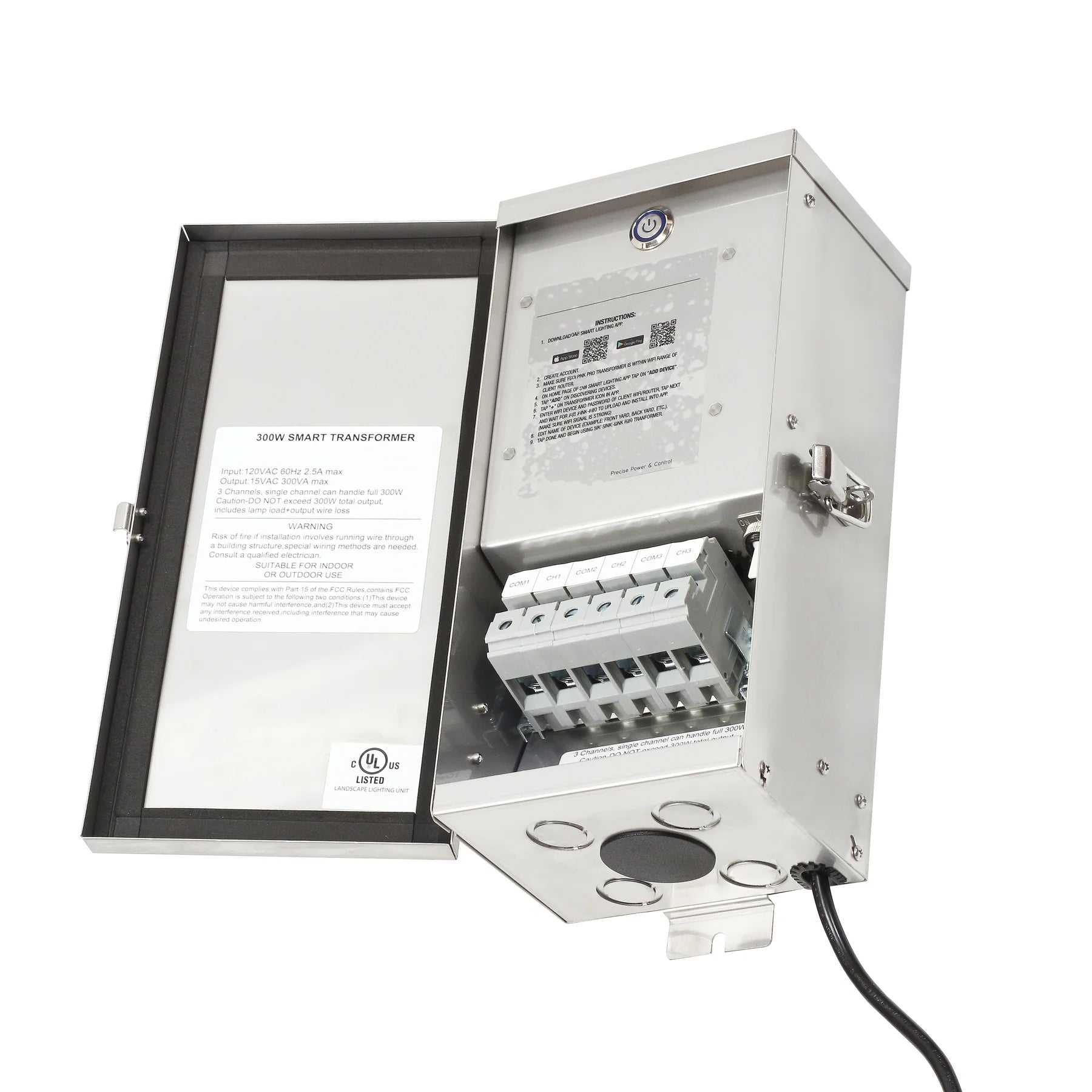 PrimeLights PRO-300W Landscape Lighting Transformer Series | Stainless Steel | 3 Lines - 15V