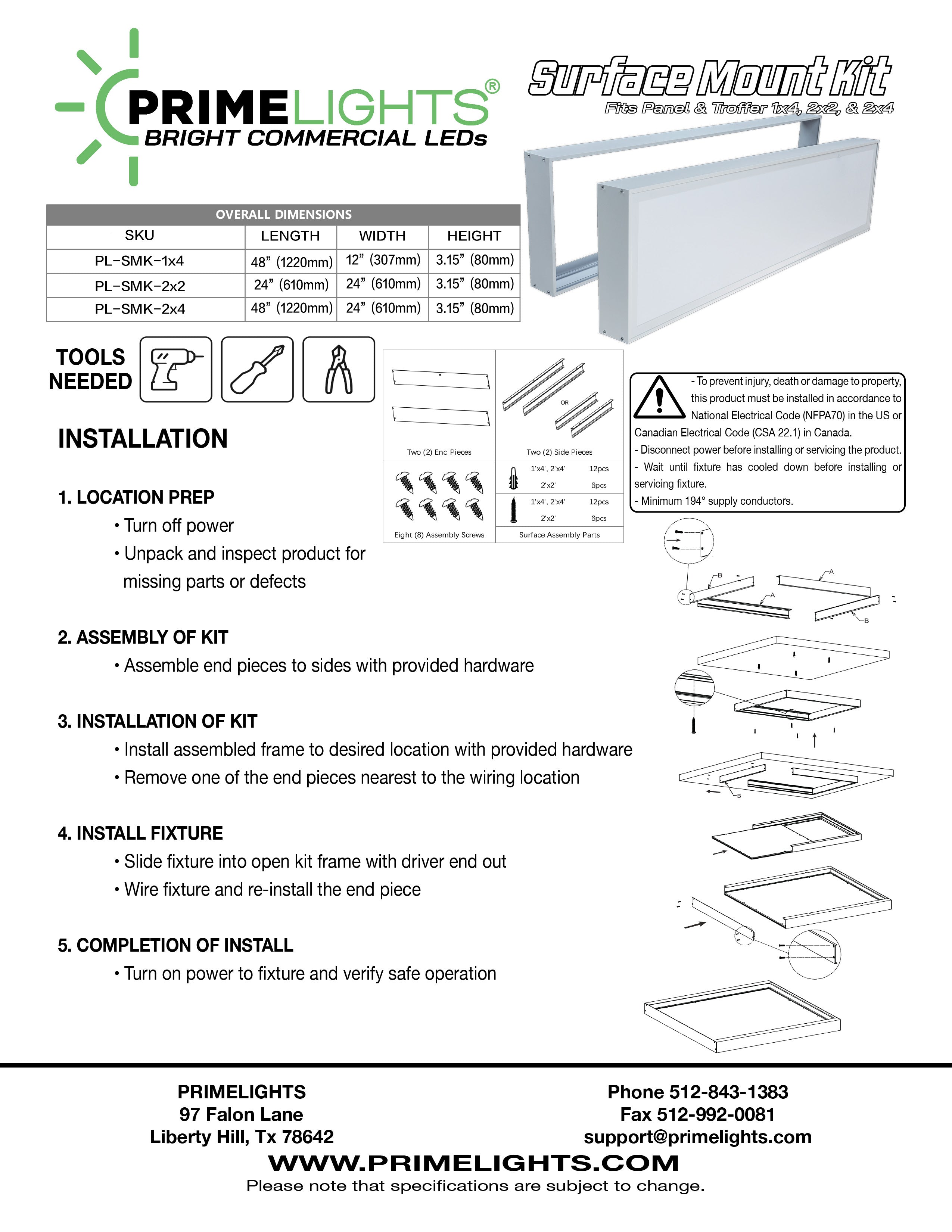 Surface Mount Kit for Panels & Troffers - 1x4, 2x2, & 2x4
