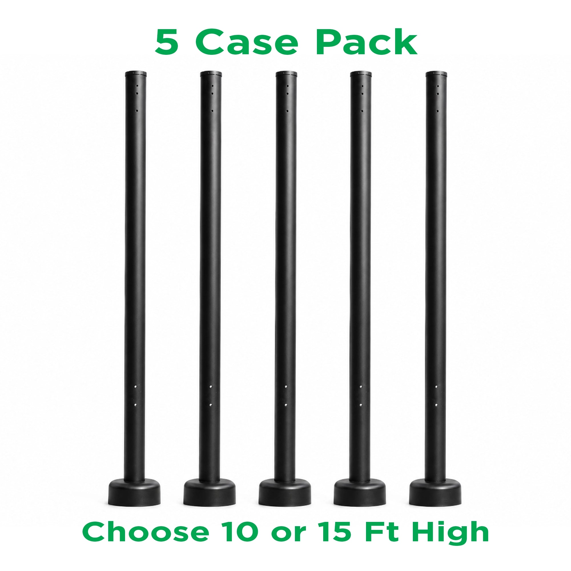 10-15 Ft Round Steel Pole w/ Anchor Bolts & Base - 5 Case Pack