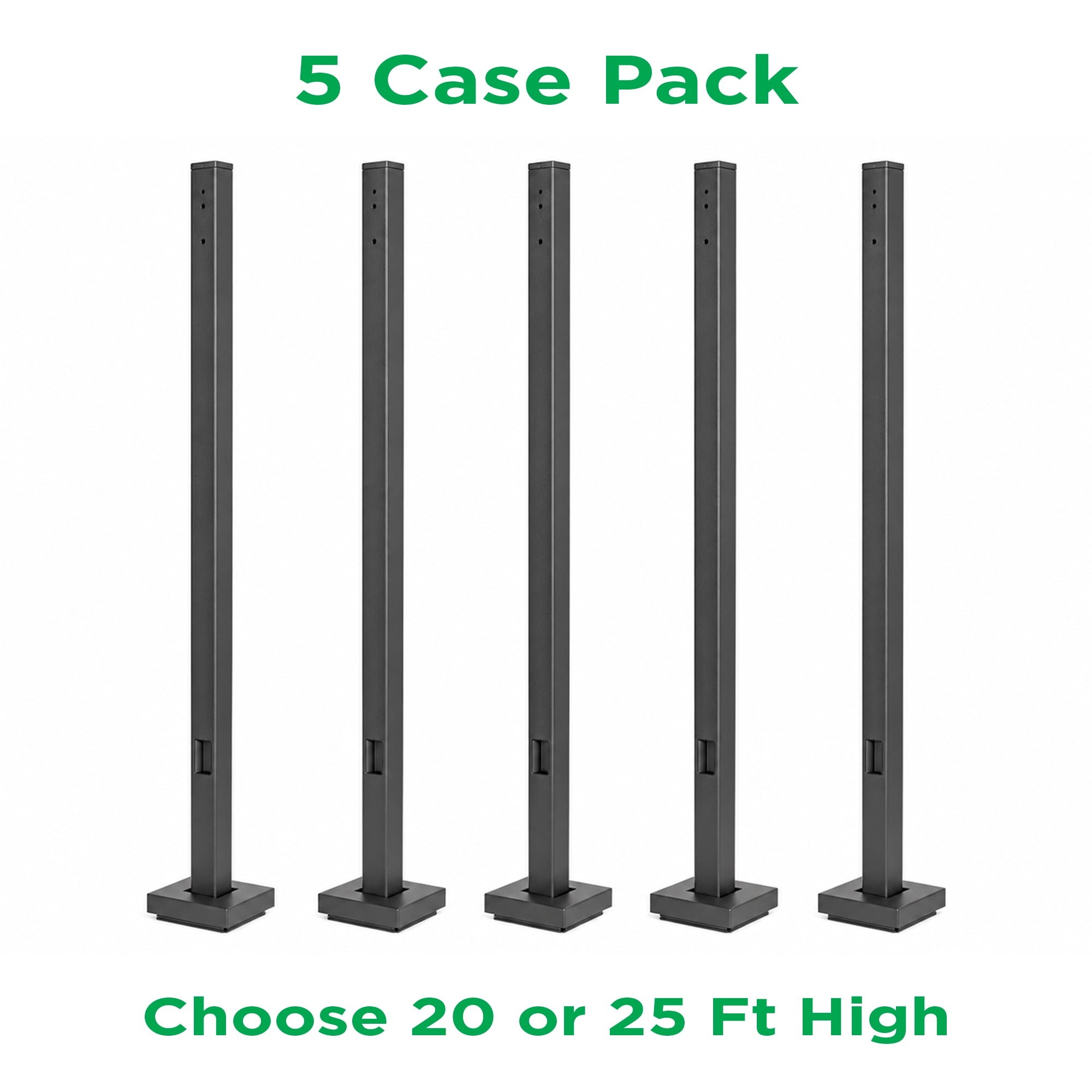 20-25 Ft Square Steel Pole w/ Anchor Bolts & Base - 5 Case Pack
