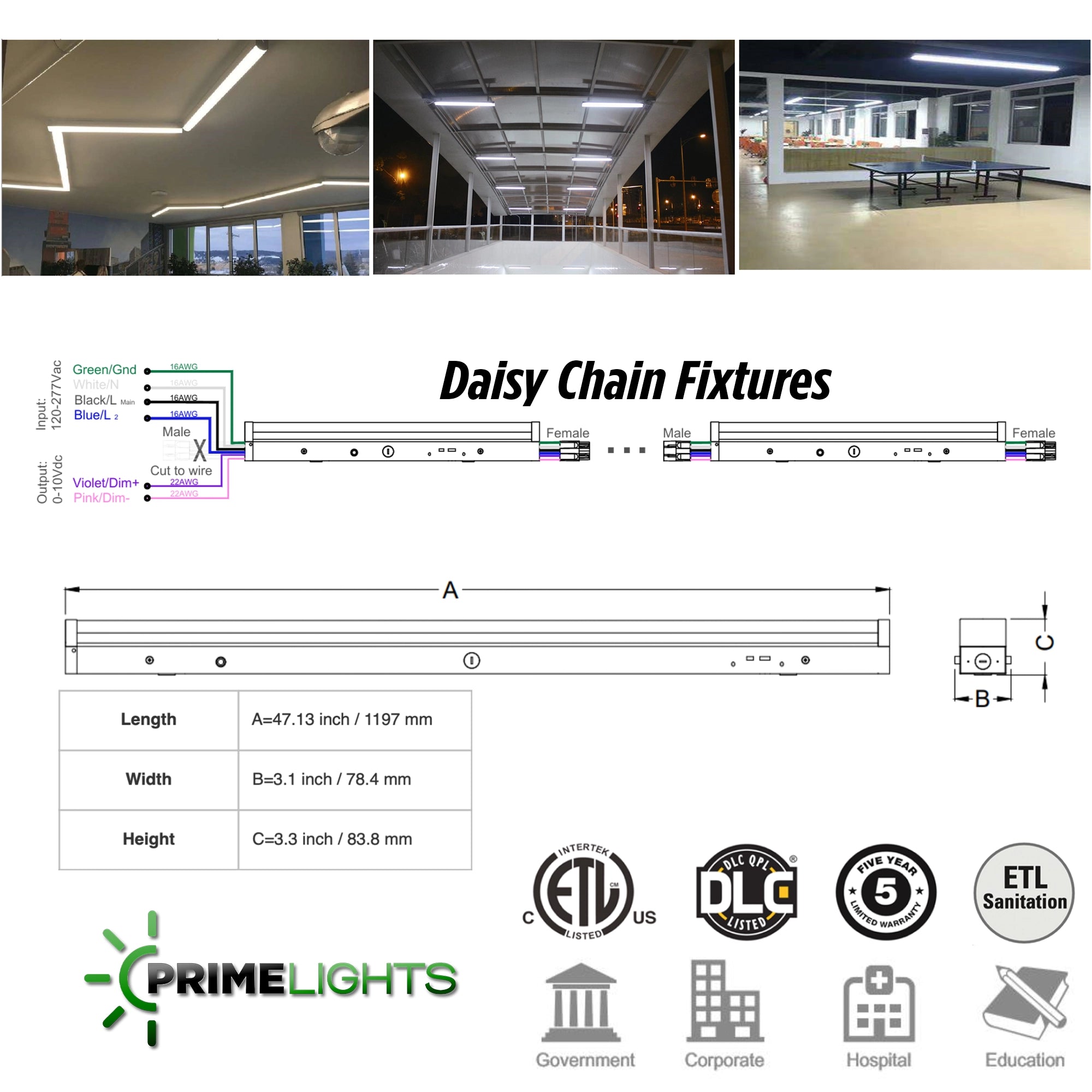 4ft LED Linear Square Lens Strip Light Up to 60W 10,800 Lumen
