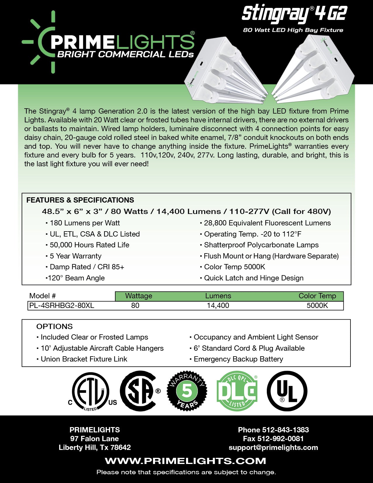 4ft. LED 4 Lamp STINGRAY® GEN 2 (Up to 15 ft Mounting Height) 80W - 14,400 Lumens - Clear/Frosted