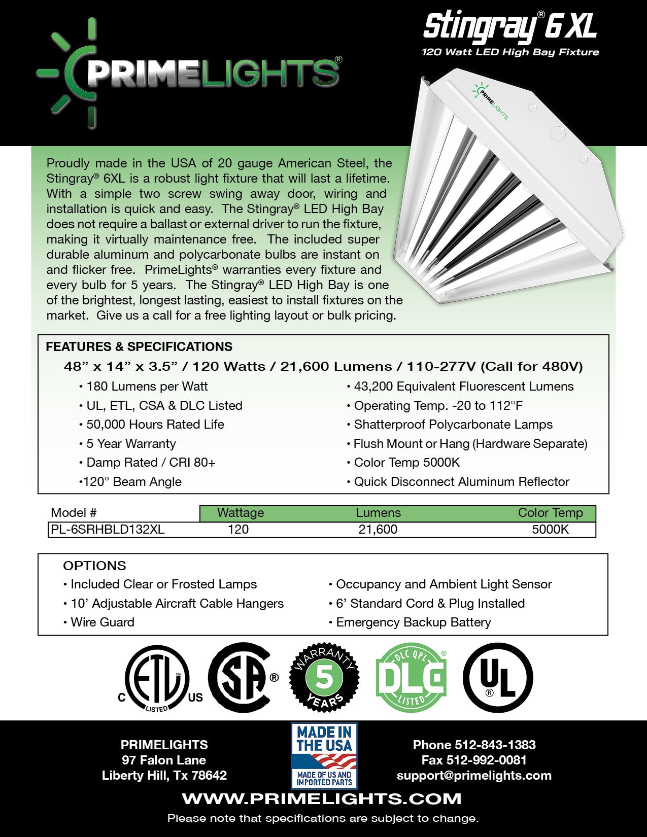 4ft. USA Made LED STINGRAY® Highbay Light | Fixture & 6 Clear/Frosted Tubes | Up to 30ft Mounting Height