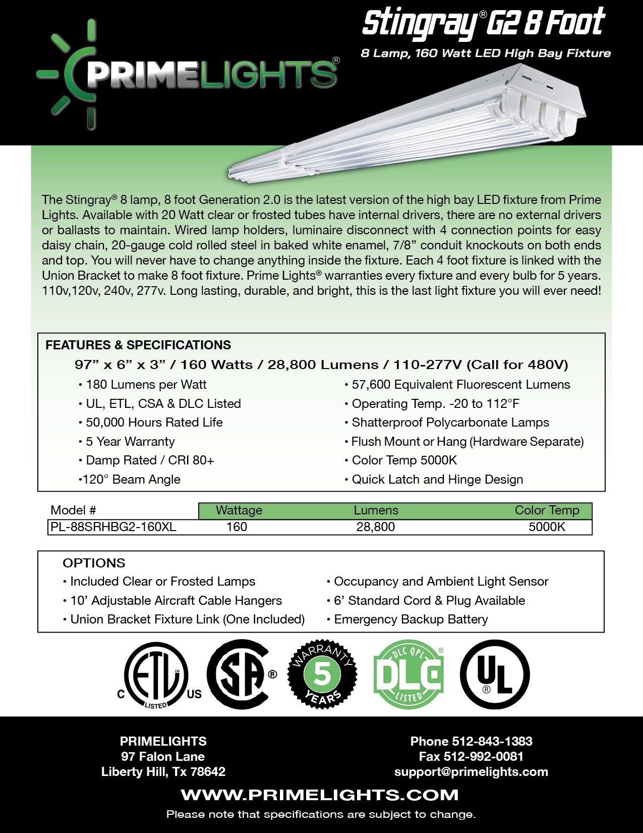 8ft. LED 8 Lamp STINGRAY® GEN 2 (Up to 36 ft Mounting Height) 160W - 28,800 Lumens - Clear/Frosted