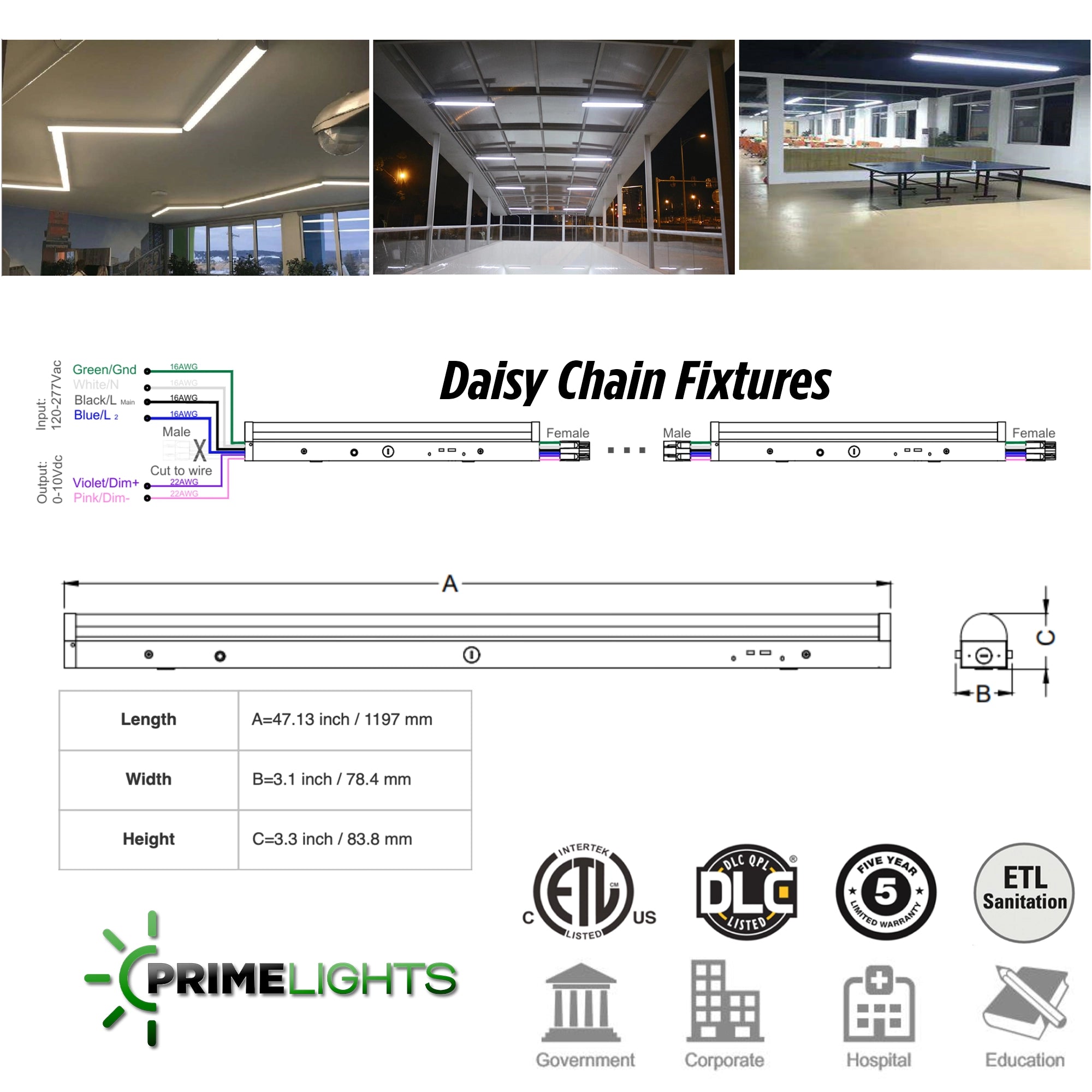 4ft LED Linear Strip Light Up to 60W 10,800 Lumen