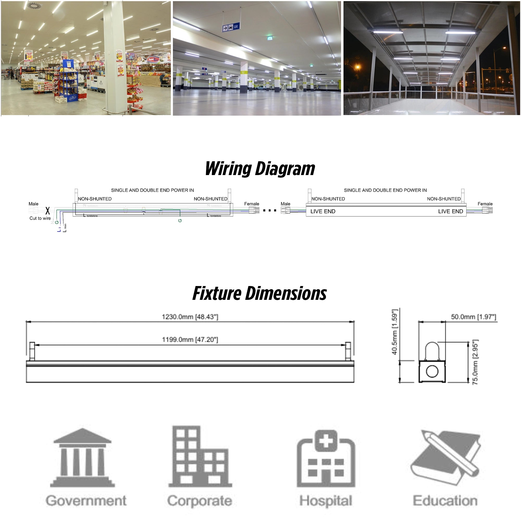4ft LED T8 Light White Fixture 20W 3,600 Lumen