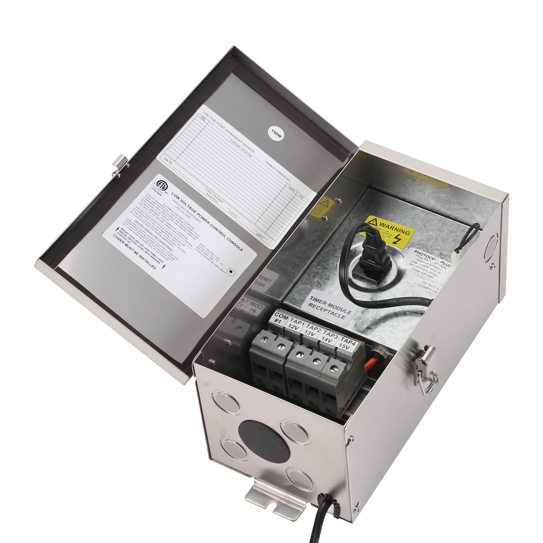 PrimeLights 150W Landscape Lighting Transformer Series | Stainless Steel | 12-15V