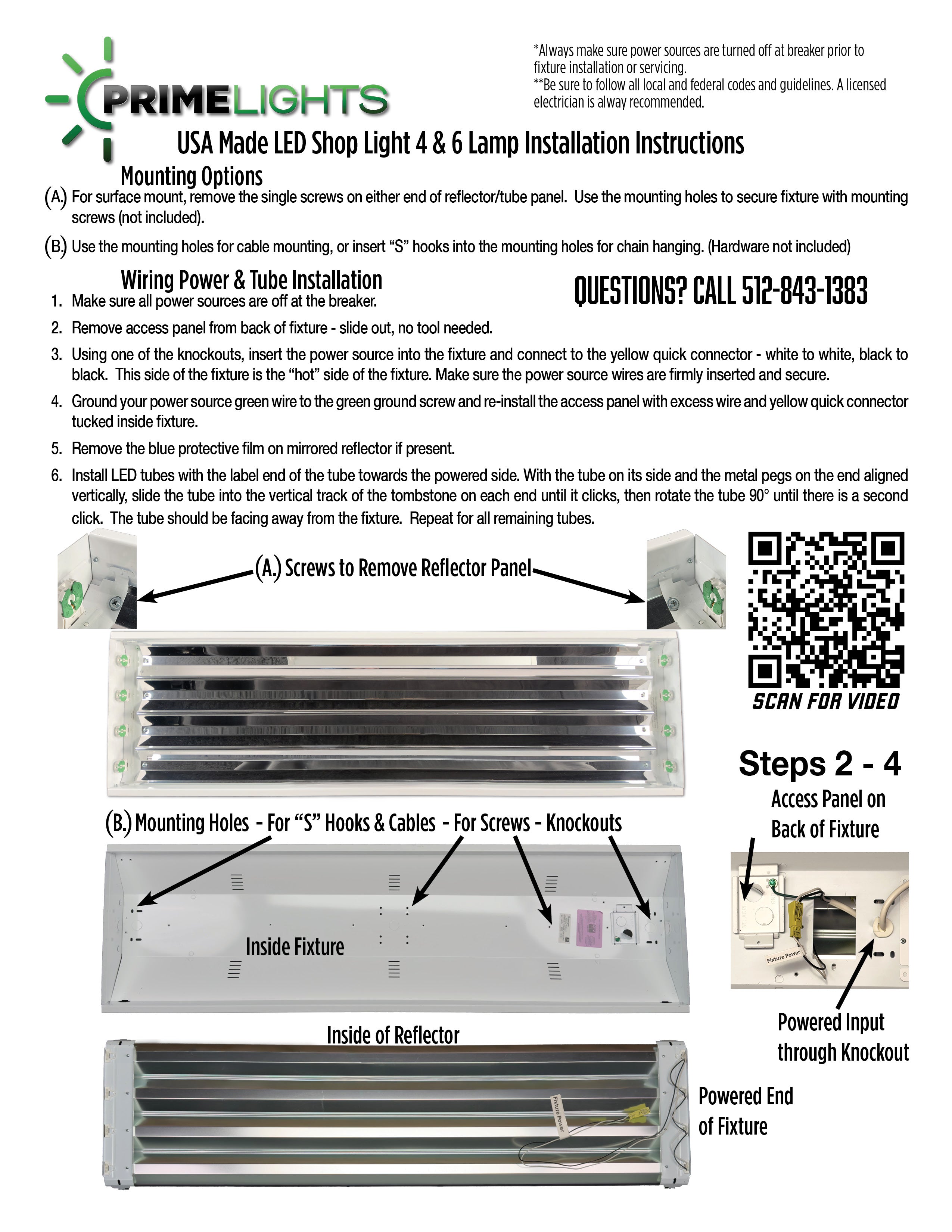 4ft. USA Made LED STINGRAY® Highbay Light | Fixture & 4 Clear/Frosted Tubes | Up to 15ft Mounting Height