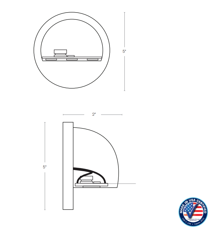 Round Surface Wall Mount Down Light | Solid Brass or Copper | Matte Bronze, Black or Raw Copper | 2700K Warm White