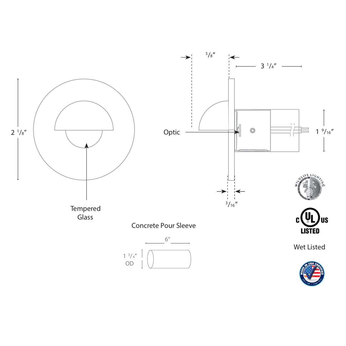 Round Recessed Wall-Mount Down Light | Solid Brass | Matte Bronze or Black | 2700K Warm White