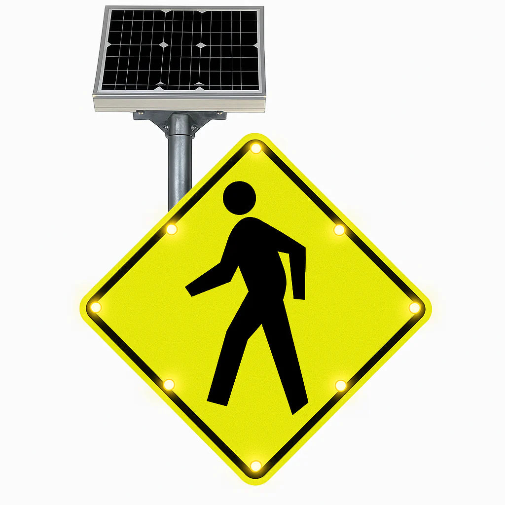 Solar LED Blinking Crosswalk Sign 30" USA Made MUTCD Approved