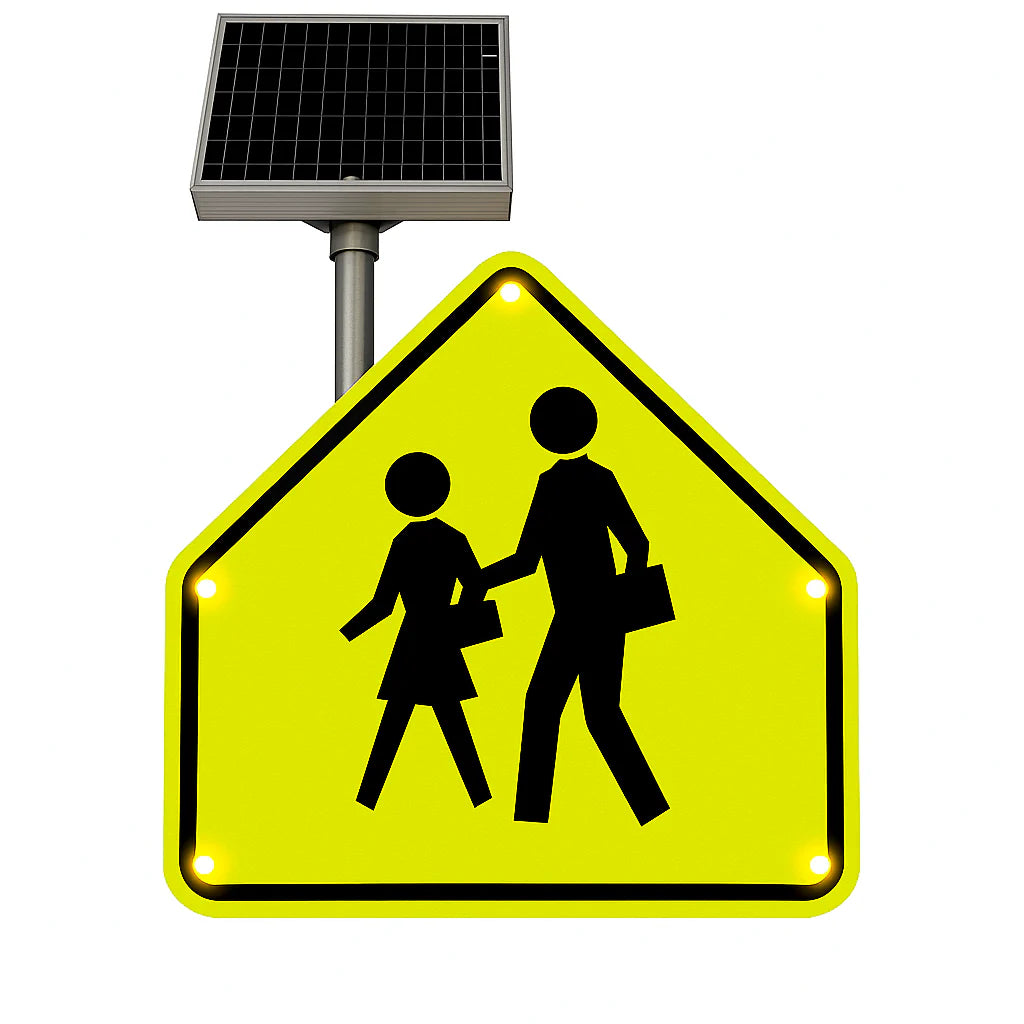 Solar LED Blinking School Zone Crossing Sign 30" USA Made MUTCD Approved
