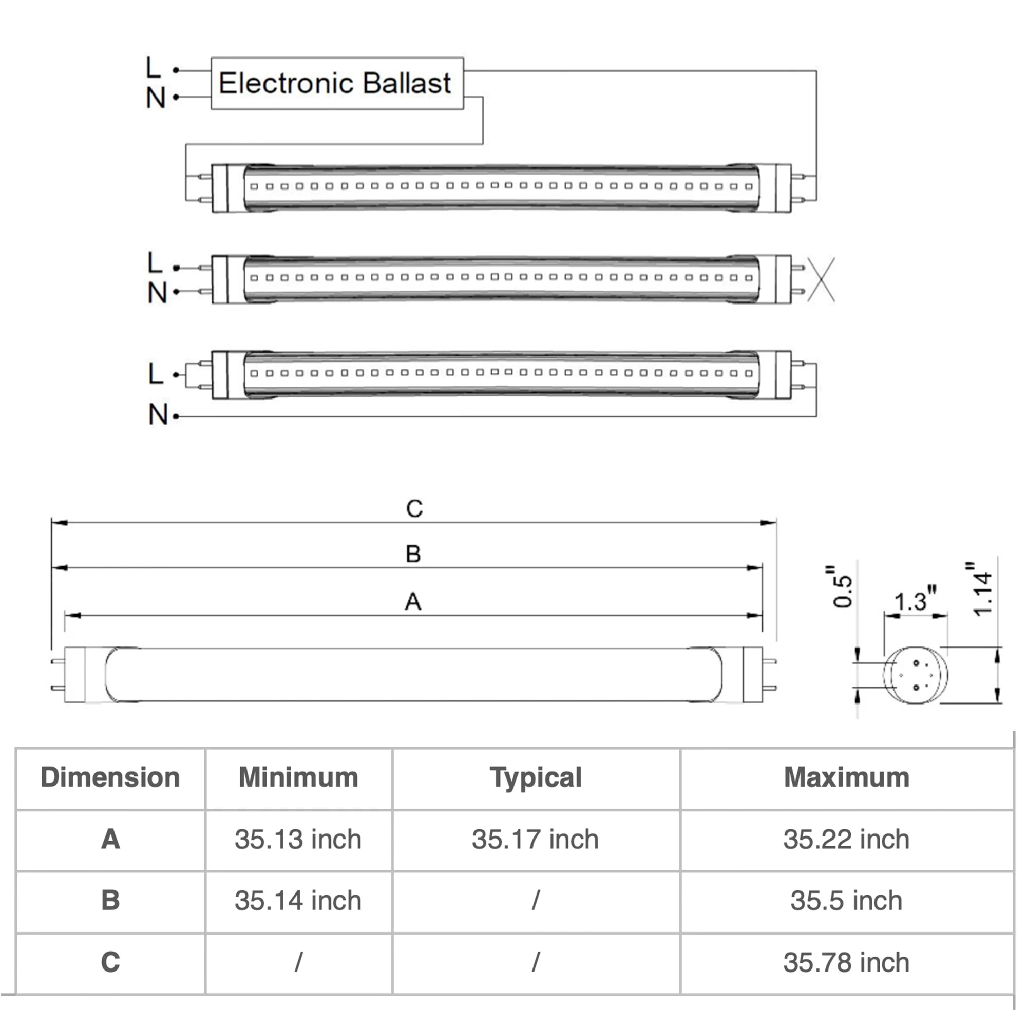 3' LED T8 Bulb 14W Frosted 4K/5K Color Temp - 25 Pack