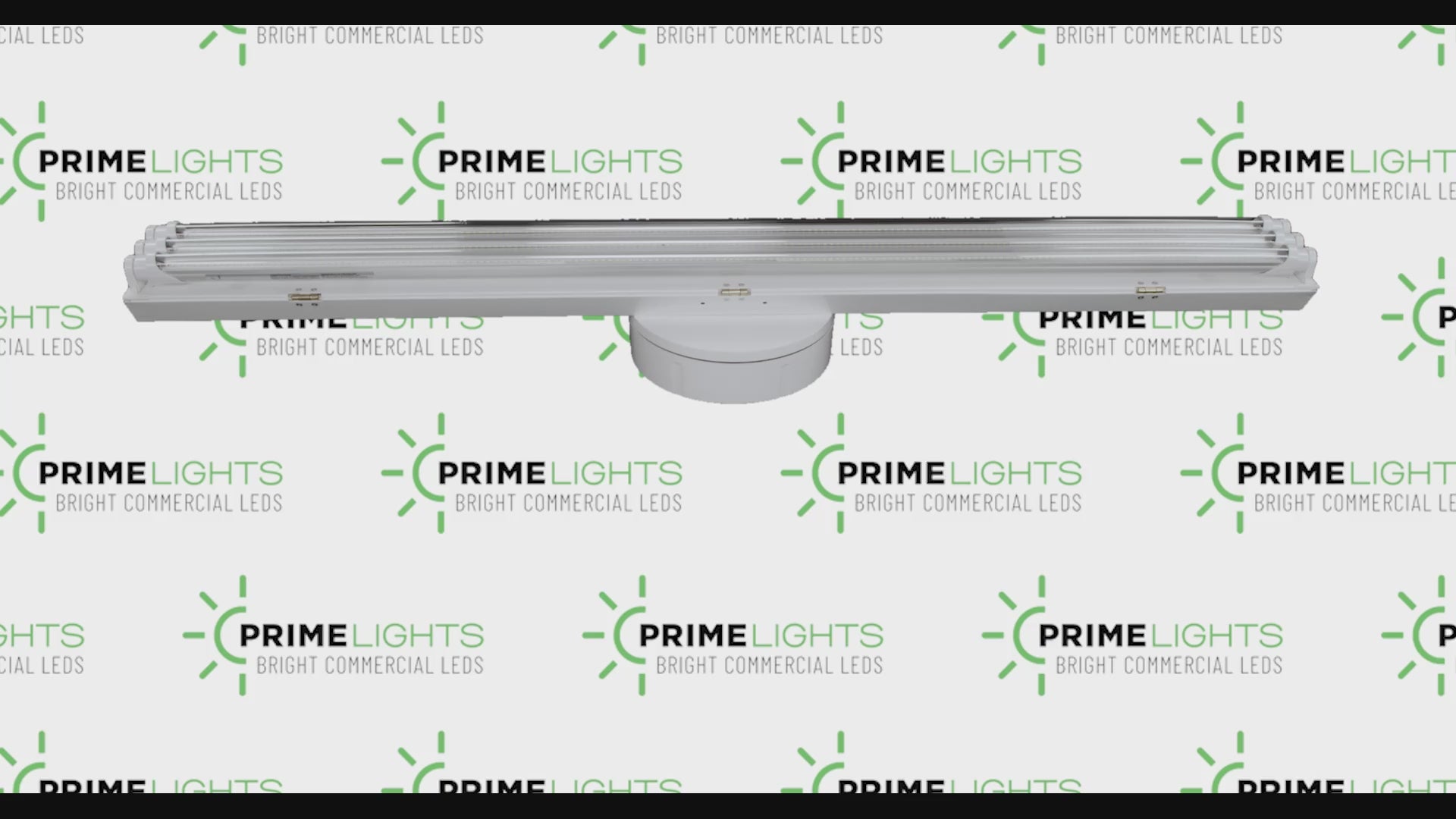 Load video: 4ft. USA Made LED STINGRAY® Highbay Light | Fixture &amp; 4 Clear/Frosted Tubes | Up to 15ft Mounting Height