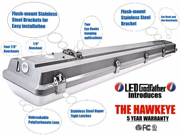 HAWKEYE LED Utility Shop Light 4' Ft 44-Watts Instant-On 5,700lm